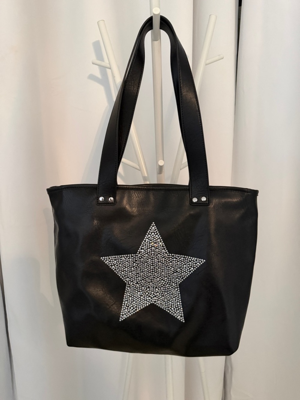 Bershka Black Tote with Rhinestone Star